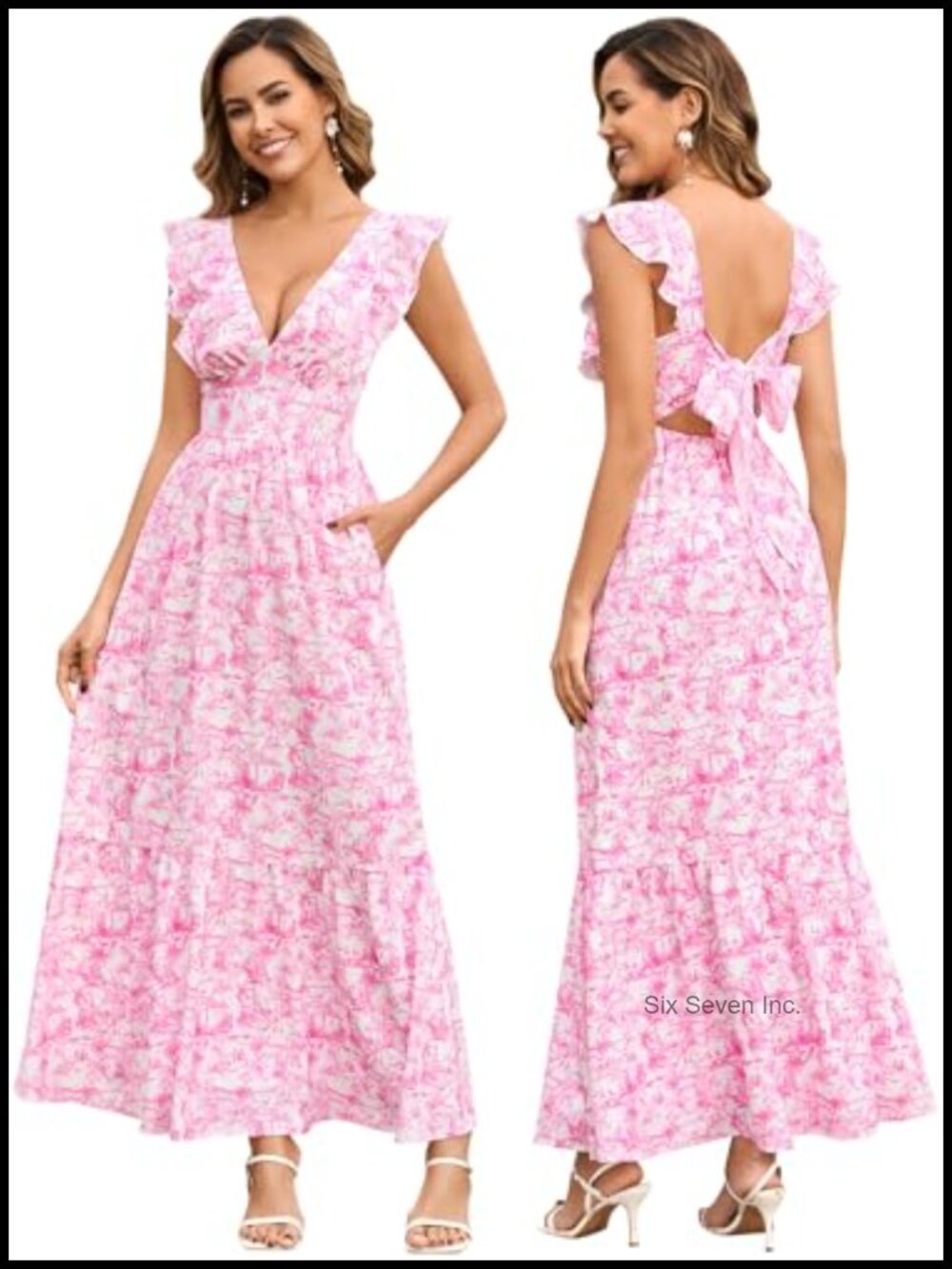 Floral Maxi Dress for Women Summer Wedding Guest Boho V-Neck